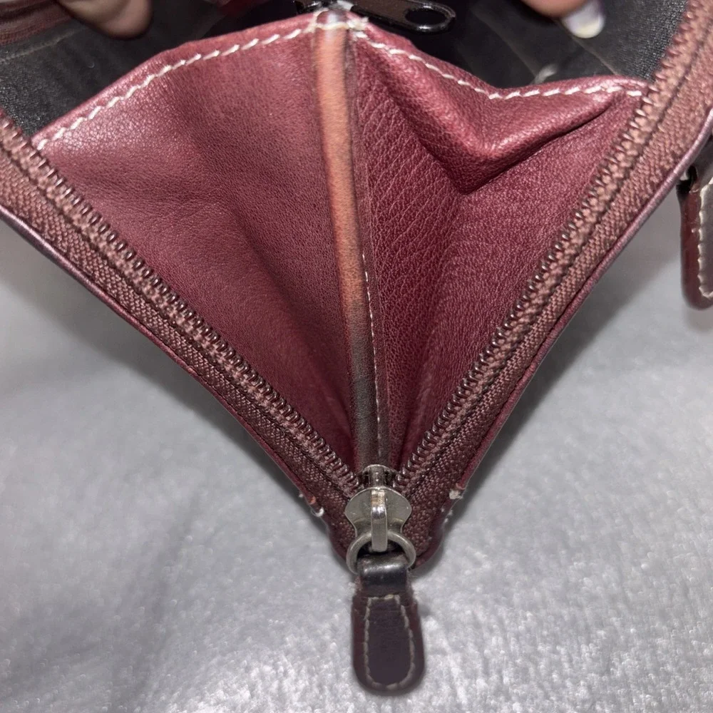 TIGNANELLO Two Tone Burgundy Leather Zip Around Wallet  Card Slots Key Ring EUC